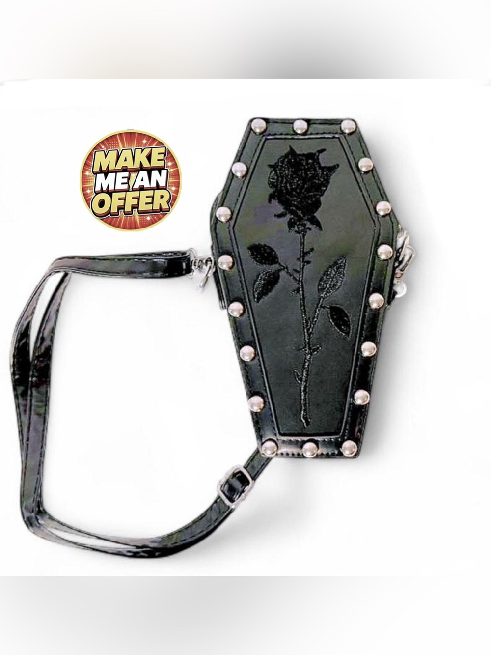 Brand New Black Studded Coffin-Shaped Bag
